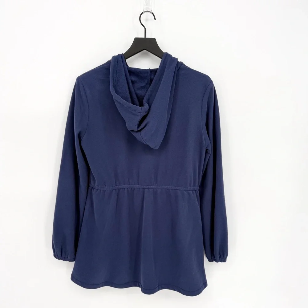 Solitaire Floral Embroidered Casual Zipper Front Hoodie Blue Medium